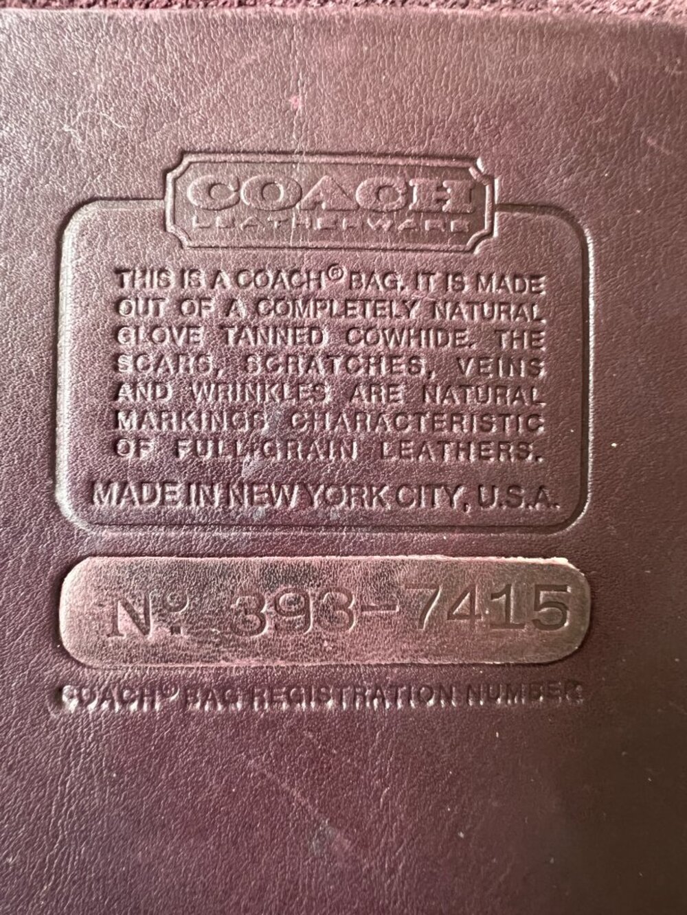 Vintage Coach glue-in label burgundy Handle Portfolio #5050 1970s 1980s rare - Picture 2 of 16